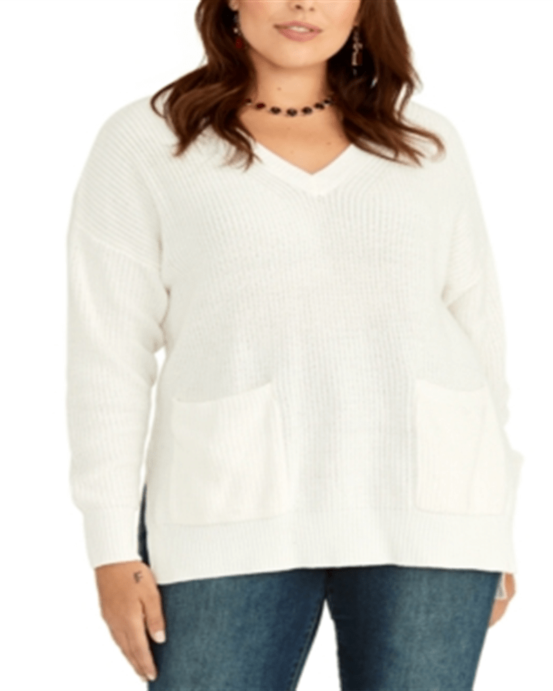 Front of a model wearing a size XL Rachel Roy Women's Trendy Plus Nellie Sweater White Size XL in White by Rachel Roy. | dia_product_style_image_id:314469